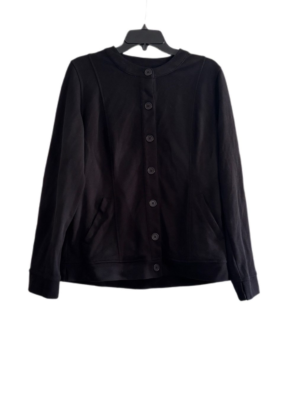 Isaac Mizrahi Live! Essentials Crew Neck Button Front Cardigan Jacket Jet Black